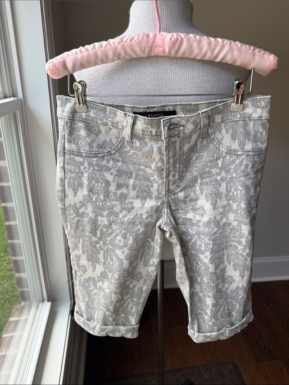 J Brand Gray Floral Lace-Print Bermuda Shorts